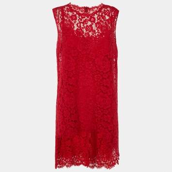 Pre Owned Dolce & Gabbana Red Lace Sleeveless Shift Dress XL