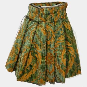 Pre Owned Dolce & Gabbana Green Tulle Jacquard Pleated Mini Skirt S
