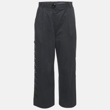Pre Owned Dolce & Gabbana Black Cotton Button Detail Straight Leg Trousers S