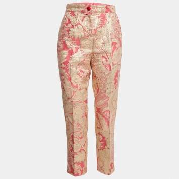 Pre Owned Dolce & Gabbana Pink/Gold Paisley Brocade Trousers S