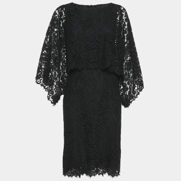 Pre Owned Dolce & Gabbana Black Lace Cape Detail Midi Dress M