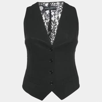 Pre Owned Dolce & Gabbana Black Lace and Viscose Button Front Vest S