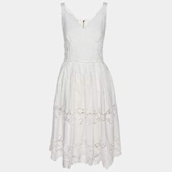 Pre Owned Dolce & Gabbana White Floral Embroidered Midi Dress M