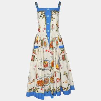 Pre Owned Dolce & Gabbana Multicolor Pasta Print Cotton Midi Dress S