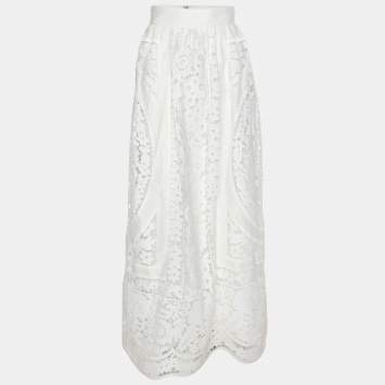 Pre Owned Dolce & Gabbana White Embroidered Cotton Maxi Skirt M 