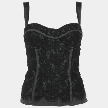 Pre Owned Dolce & Gabbana Black Lace and Jersey Bustier Top M