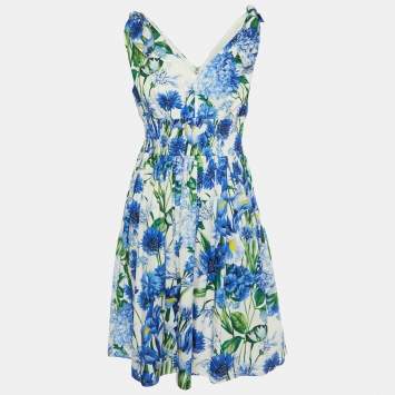مملوكة مسبقًا Dolce & Gabbana Blue Floral Print Cotton Sleeveless Dress L