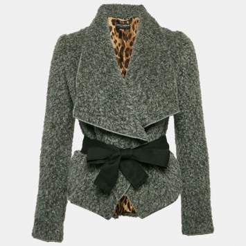 Pre Owned Dolce & Gabbana Grey Wool Open Drape Collar Jacket S