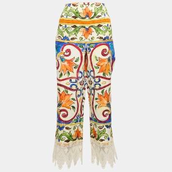 Pre Owned Dolce & Gabbana Multicolor Printed Lace Jacquard Trousers XL 