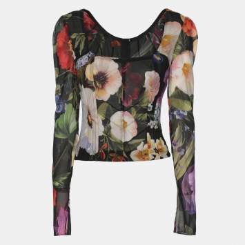 مملوكة مسبقًا Dolce & Gabbana Multicolor Floral Print Silk Blouse S
