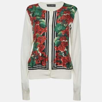 Pre Owned Dolce & Gabbana Cream Printed Silk Cardigan XL 