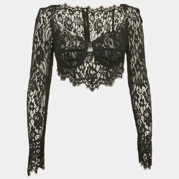 Pre Owned Dolce & Gabbana Black Floral Lace Sheer Bustier Crop Top M