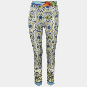 Pre Owned Dolce & Gabbana Multicolor Majolica Printed Stretch Silk Trousers S