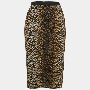 Pre Owned Dolce & Gabbana Brown Animal Print Crepe Midi Skirt L