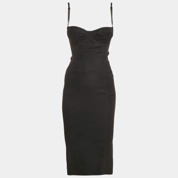 Pre Owned Dolce & Gabbana Black Crepe Sleeveless Midi Dress S