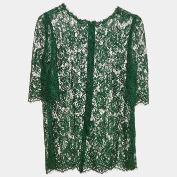 Dolce & Gabbana Green Floral Lace Sheer Top S