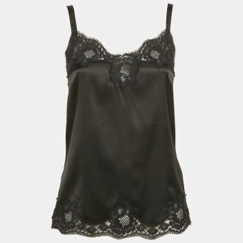 Pre Owned Dolce & Gabbana Black Lace Satin Silk Camisole Top M
