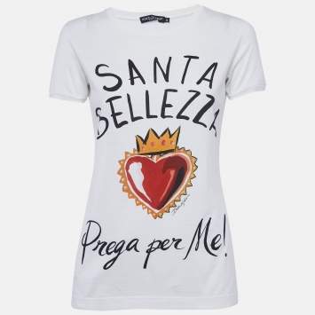 Pre Owned Dolce & Gabbana White Santa Belleza Print Jersey T-Shirt M