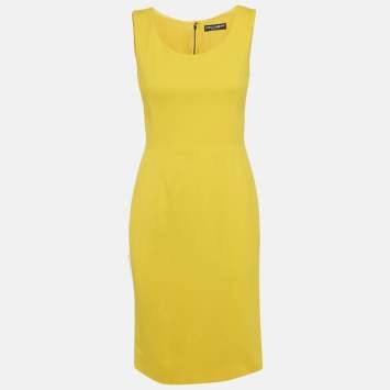 Pre Owned Dolce & Gabbana Yellow Crepe Sleeveless Short Dress S