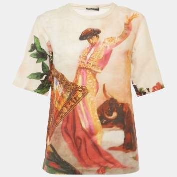 Dolce & Gabbana Pink Bull Rider Print Cotton Blend Top M