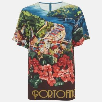 Pre Owned Dolce & Gabbana Multicolor Portofino Print Silk Top M