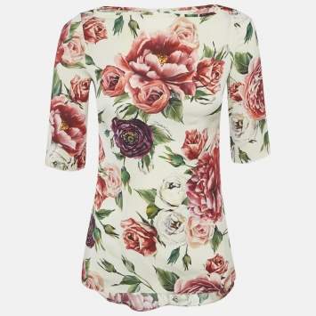Dolce & Gabbana White Floral Printed Silk Satin Top S