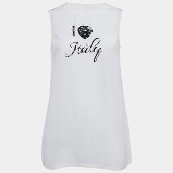 Pre Owned Dolce & Gabbana Cream I Love Italy Silk Top S