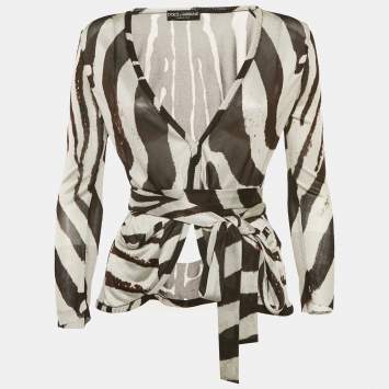 Pre Owned Dolce & Gabbana Brown Zebra Print Tie-Up Cardigan M