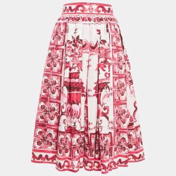Dolce & Gabbana Pink Majolica Print Poplin Midi Skirt M