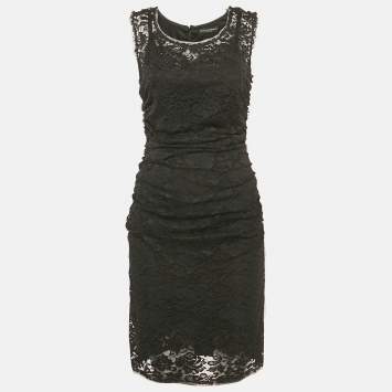 Dolce & Gabbana Black Lace Draped Sleeveless Short Dress M