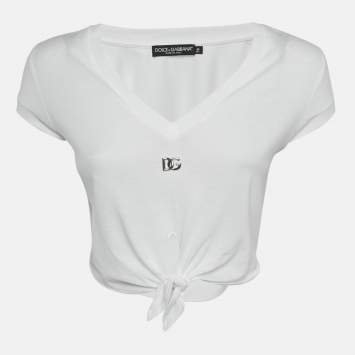 Pre Owned Dolce & Gabbana White Logo Detail Jersey Crop Top XS