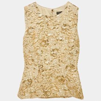Pre Owned Dolce & Gabbana Gold Textured Lurex Sleeveless Blouse XS 