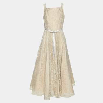 Dolce & Gabbana Beige Lace Maxi Dress S