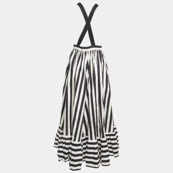 Pre Owned Dolce & Gabbana Black/White Striped Cotton Shoulder Strap Long Dress S