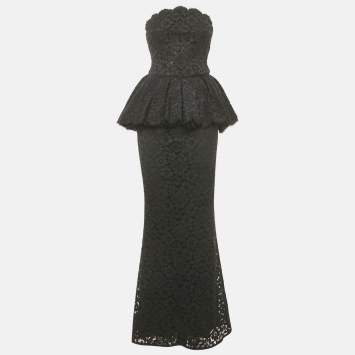 Dolce & Gabbana Black Lace Bustier Detail Strapless Maxi Dress S