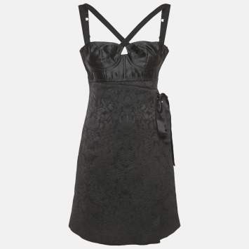 Dolce & Gabbana Black Jacquard Bustier Sleeveless Mini Dress XS