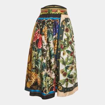Pre Owned Dolce & Gabbana Multicolor Grape Printed Silk Midi Skirt M