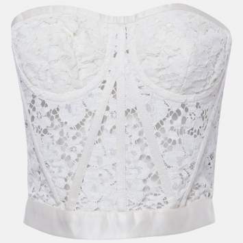 Pre Owned Dolce & Gabbana Off-White Lace Strapless Corset Crop Top S