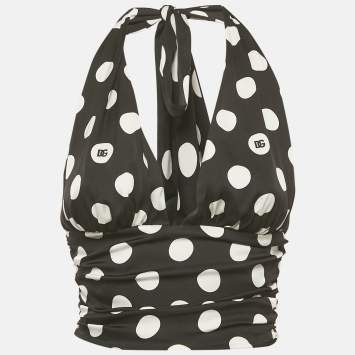 Pre Owned Dolce & Gabbana Black Polka Dots Print Silk Halter Neck Top S