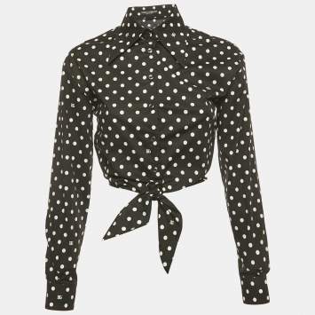 Pre Owned Dolce & Gabbana Black Polka Dots Print Cotton Tie-Up Shirt S