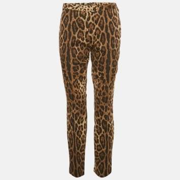 Pre Owned Dolce & Gabbana Brown Leopard Print Cotton Trousers L 