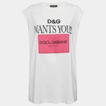 Pre Owned Dolce & Gabbana White Jersey Patch Work Sleeveless T-Shirt M