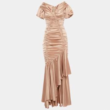 Dolce & Gabbana Pink Silk Off Shoulder Ruched Mermaid Gown M