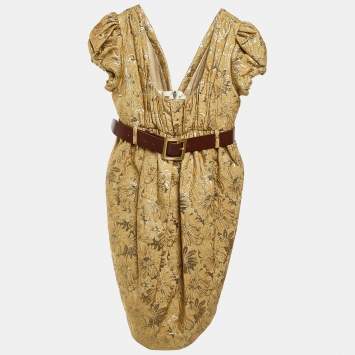 Dolce & Gabbana Gold Brocade Belt Detail Midi Dress M