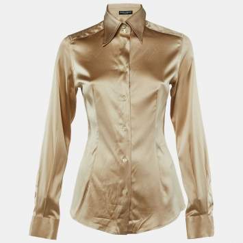 Pre Owned Dolce & Gabbana Beige Silk Satin Button Front Shirt S