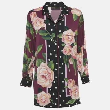 Dolce & Gabbana Burgundy Camellia Print Silk Full sleeve Blouse M  