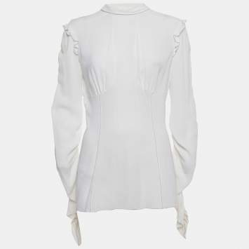 Pre Owned Dolce & Gabbana White Chiffon Ruffled Blouse L