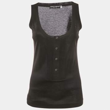 Pre Owned Dolce & Gabbana Black Stretch Cotton Pintuck Tank Top M