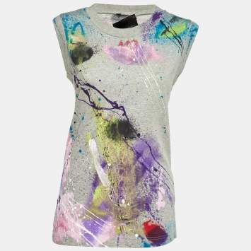 Pre Owned Dolce & Gabbana Grey Hand Painted Cotton Knit Limited Edition Tank Top S
