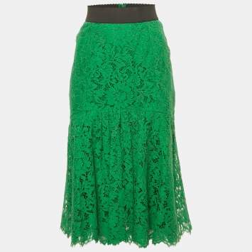 Dolce & Gabbana Green Floral Lace Midi Dress S